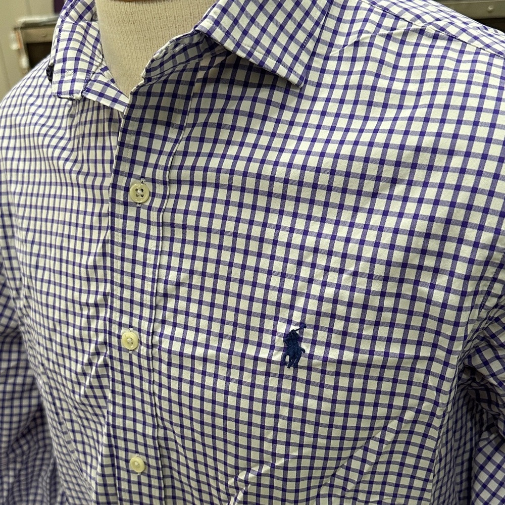 Polo by Ralph Lauren Men's Purple and White Checkered Shirt